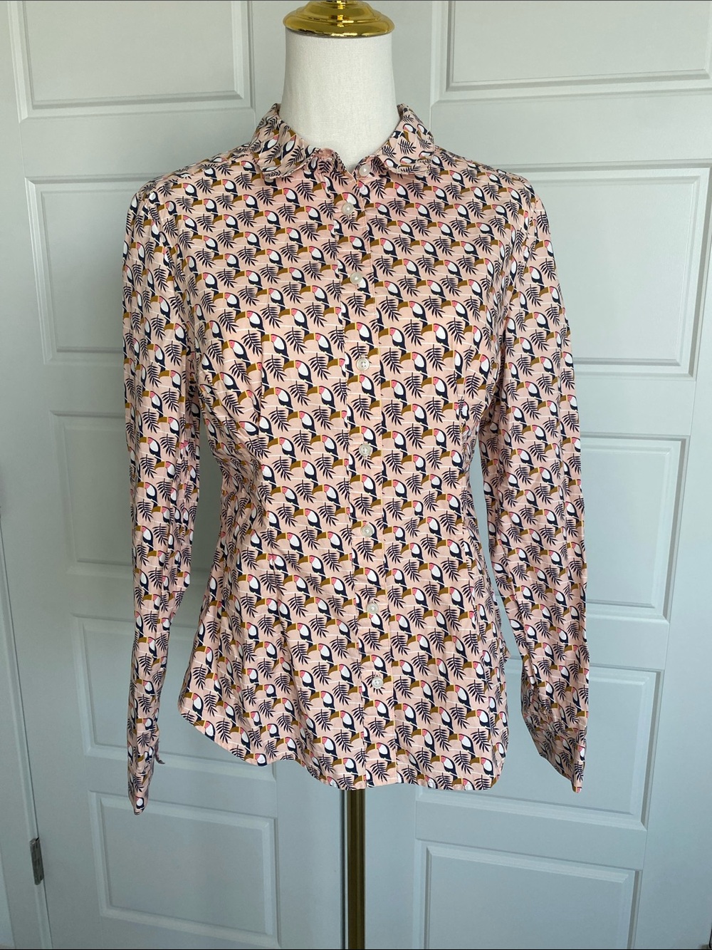 Boden The Classic Shirt Pink Toucan Tropical Print Cotton Button Down 8R